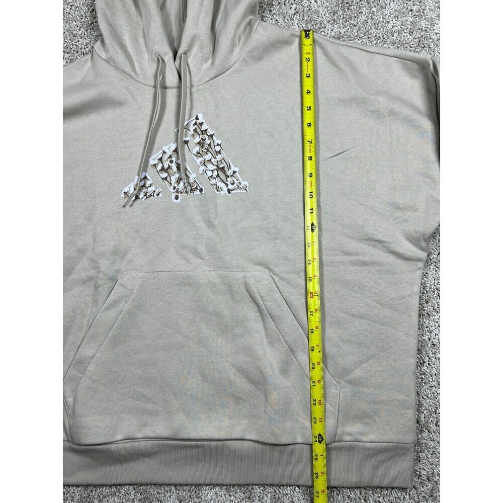 Adidas Floral Logo Hoodie 2XL Light Beige Fleece Pullover NWT - Picture 3 of 8